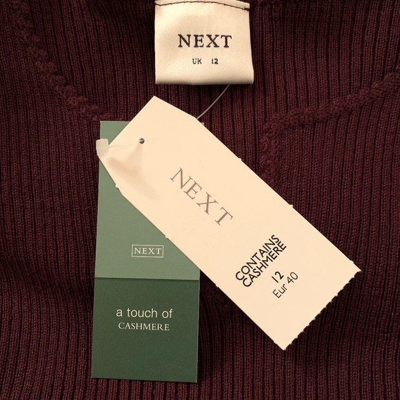 NEXT UK V-Neck Ribbed Merino Wool Blend 3/4 Sleeve Plum Top Size Small - Picture 12 of 14